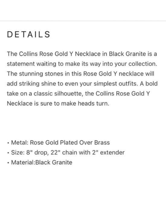 NWOT Kendra Scott Collins Y-Necklace 14k Rose Gold Plate  Kendra Scott Collins Y Necklace Black Granite Rose Gold Tone NWT